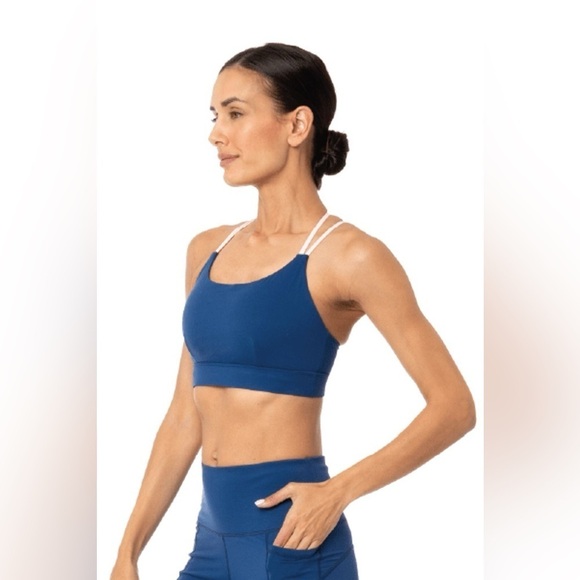 Sol & Mane Alexandria Strappy Two Tone Bra in Royal Blue & Blush, Size Medium - Picture 2 of 12